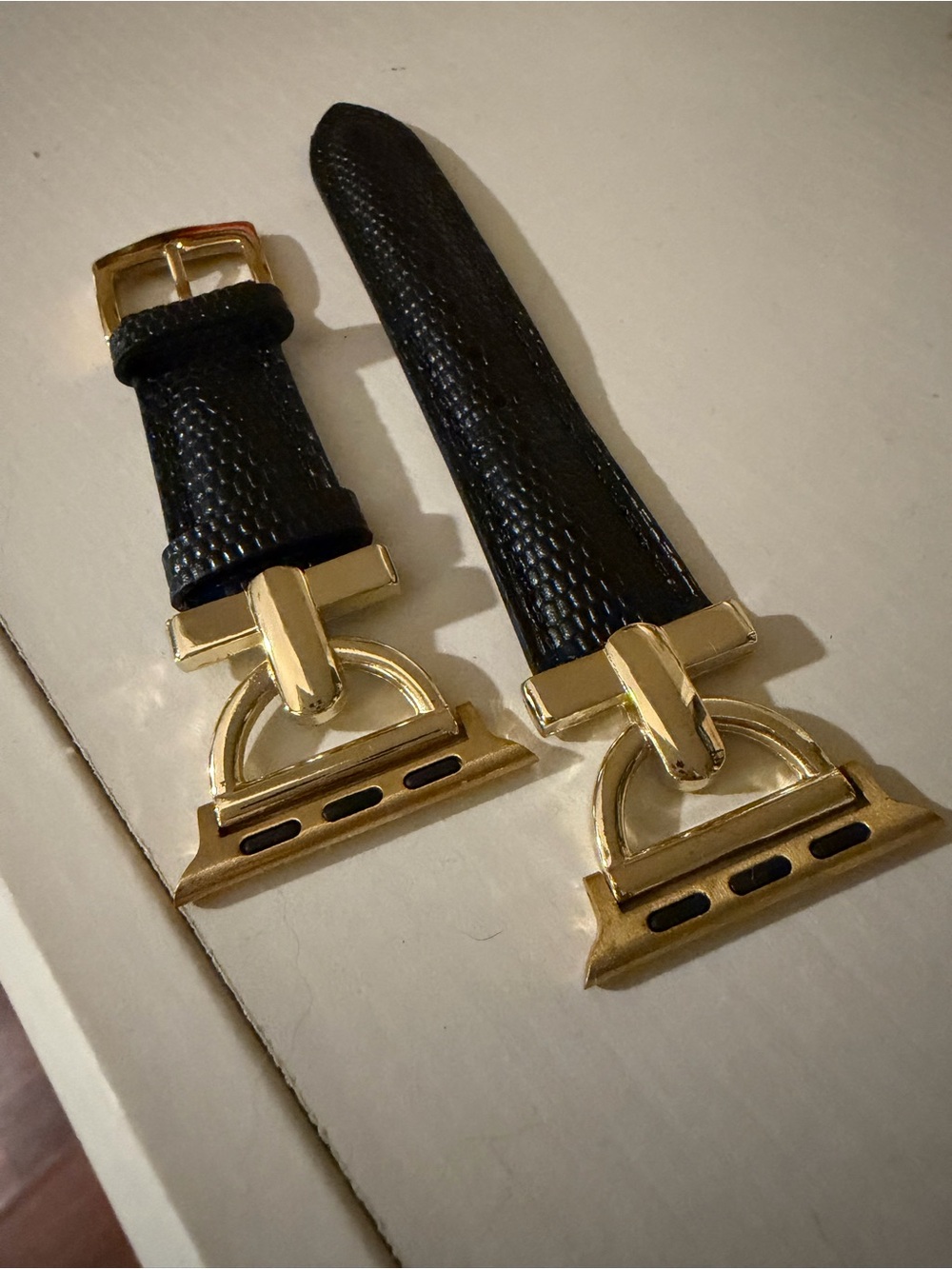 My Pretty Strap brand Black Faux Leather Apple Watch Strap with Gold Connectors